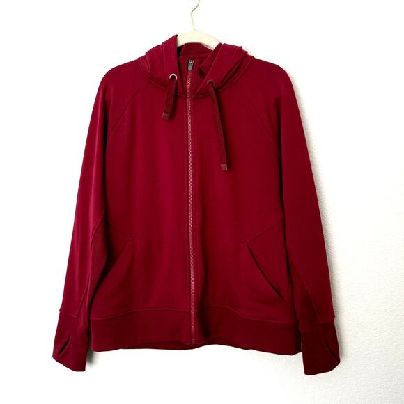 [Athleta] Burgundy Red Triumph Hoodie Full Zip Jacket Workout Cotton Blend Sz XL - Picture 2 of 12